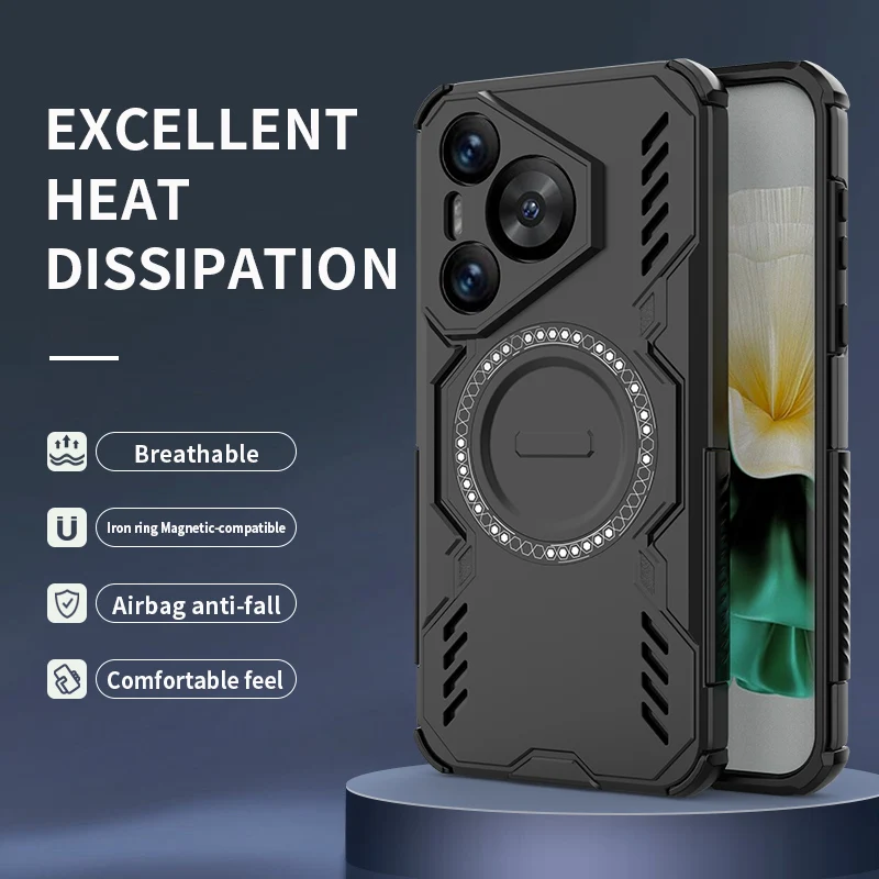 

For Huawei Pura 70 70 Pro 70 ProPlus Mecha Heat Dissipation Four Corners Anti-Drop Strong Magnetic No Charging Phone Case