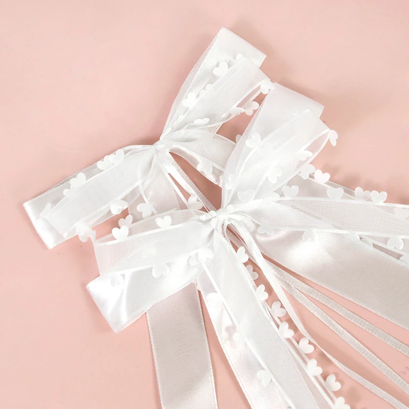 10pcs White Lace Silk Ribbon Bow Wedding Car Chair Sash Bridal Bouquet Decoration Birthday Party Christmas DIY Gift Box Bowknot