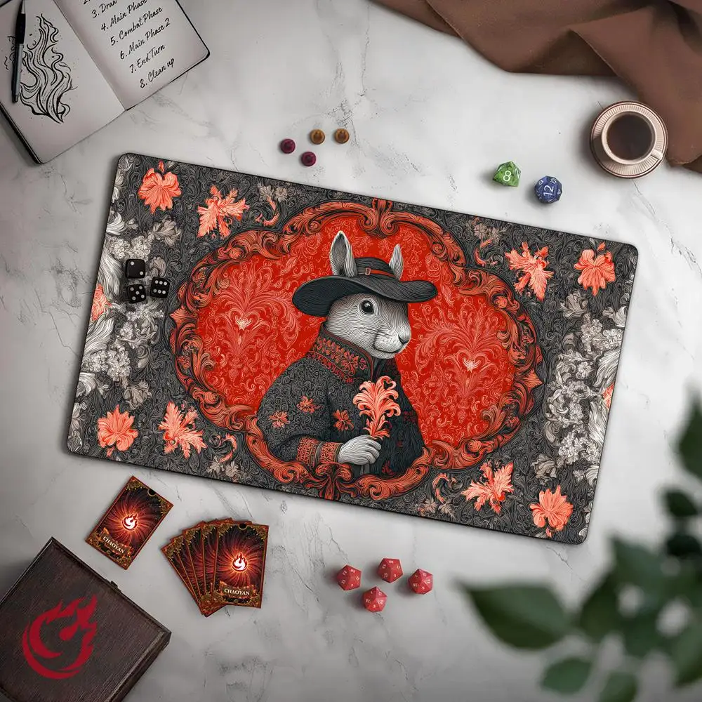 

Flowers and Rabbit Gentleman MTG Playmat Magic Card Mat Stitched Edge Non-Slip Durable Tabletop playmat Board Game Mat for TCG