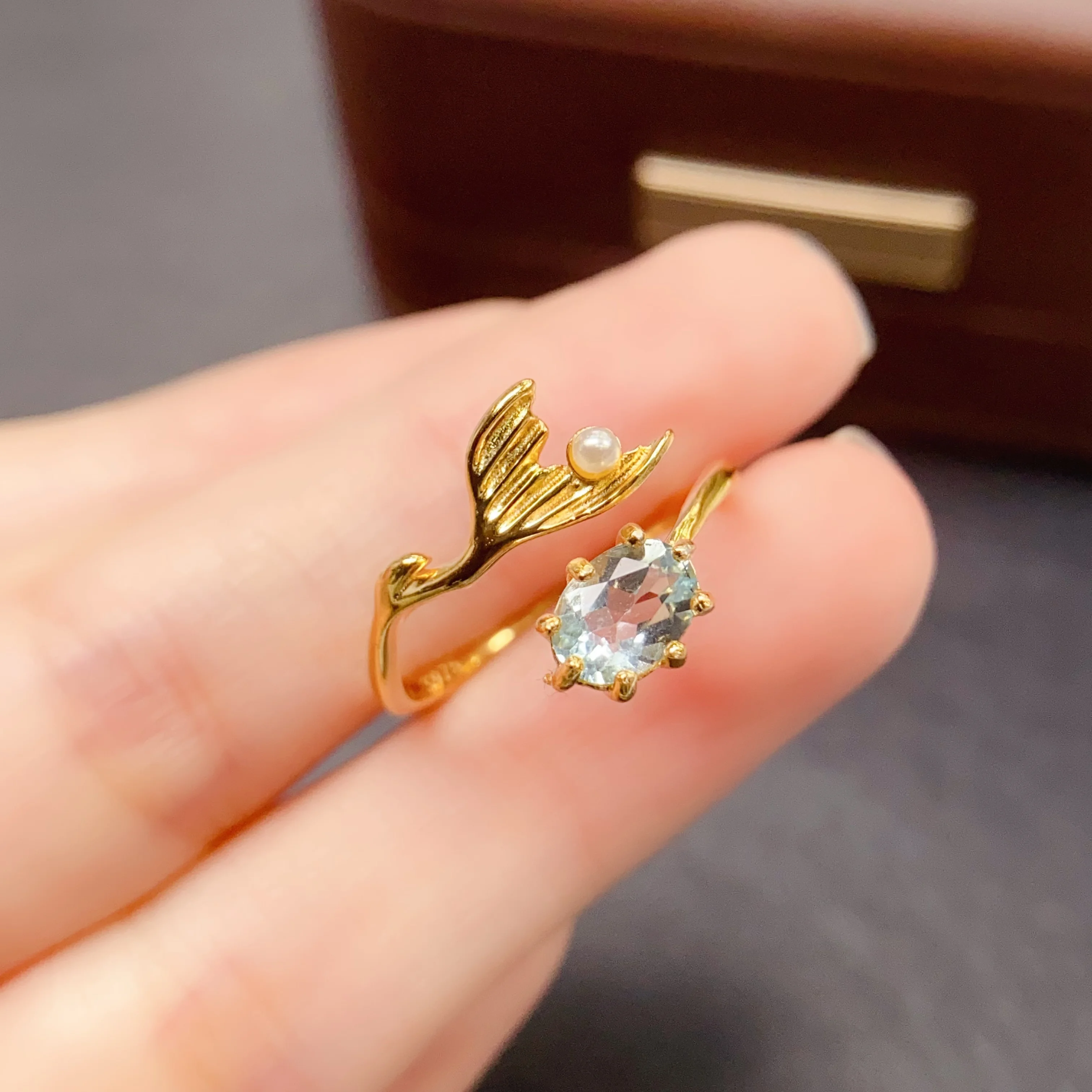 5*7mm Natural Aquamarine Ring S925 Sterling Silver Certificate Fine Fashion Fishtail Design Charm Weddings Jewelry for Women FS