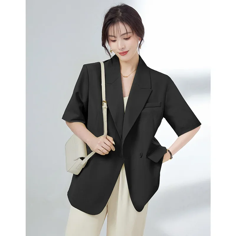 Summer Thin Section Short-sleeved Blazer Women Korean Fashion Commuter Loose Single Button Large Size Suit Jacket Tops Coat