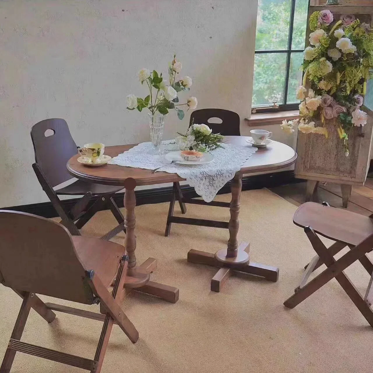 Simple meal table coffee table solid wood oval long table French coffee corner arrangement personalized multi-function square