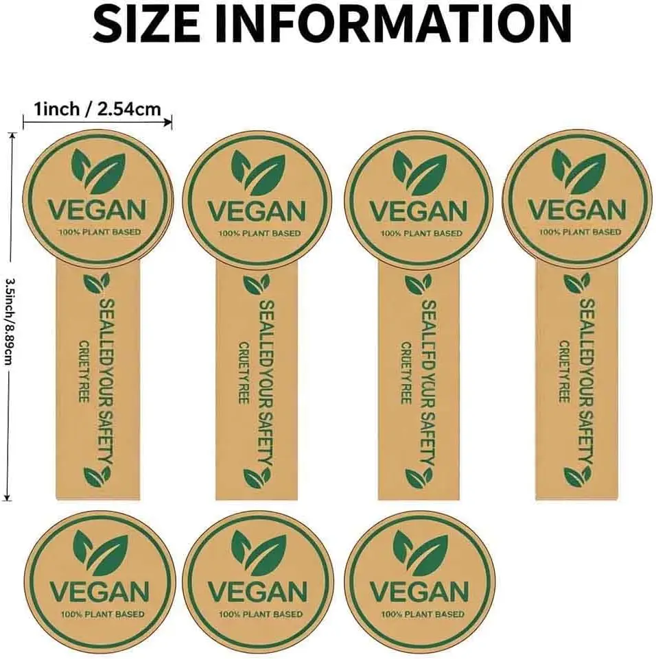 100 Pcs Kraft Vegan Tamper Food Allergy Stickers 1 X 3.5 Inch Vegetarian Food Rotation Labels for Grocery Store