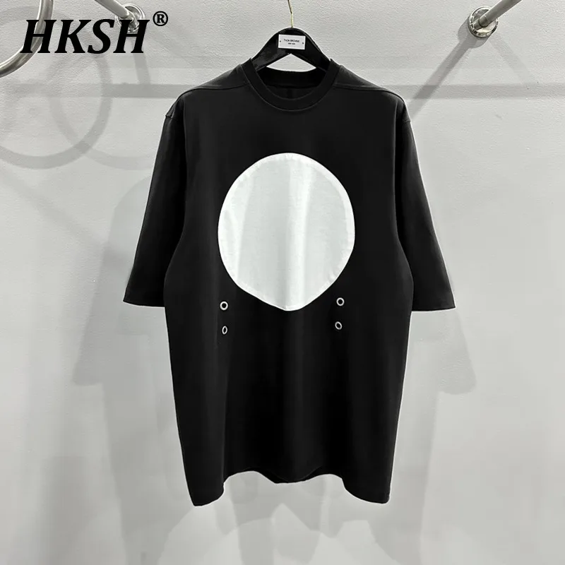 HKSH Summer New Men's Tide Large Size Loose T-shirt Circle Panel Patchwork Tops Chic Punk Streetwear RO Style Cotton Tees HK1963