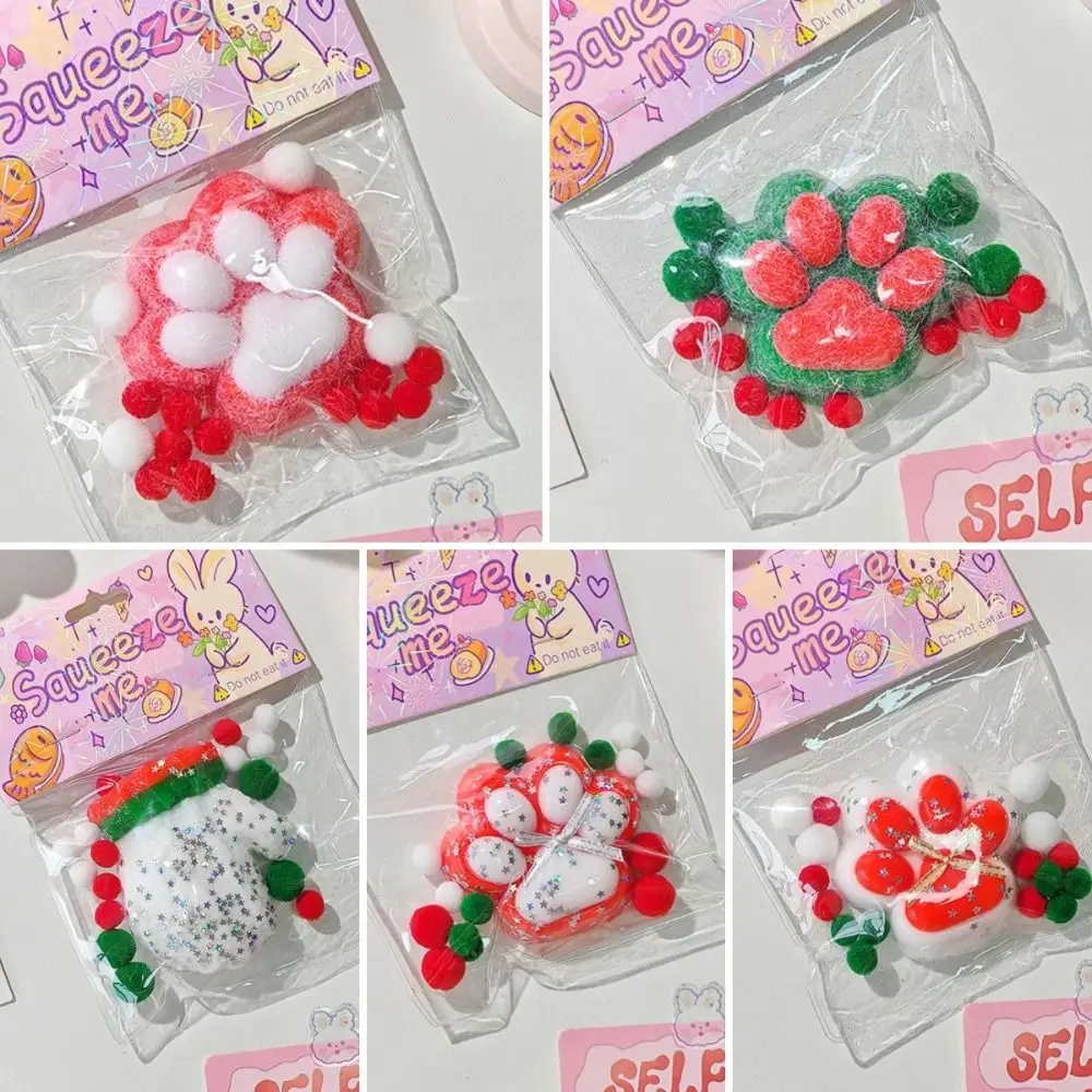 Kneden Kerst Kat Poot Knijpspeelgoed Siliconen Handgemaakte Cartoon Kat Klauw Speelgoed Trage Rebound 6.5cm Kat Poot Pinch Speelgoed