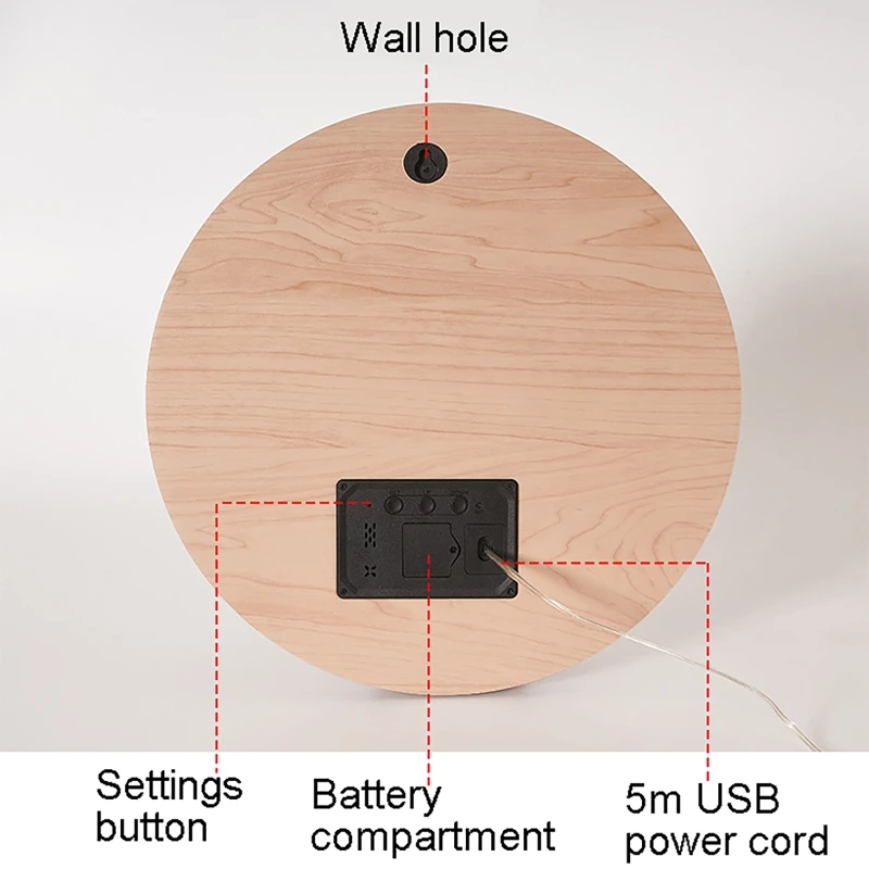 Imagem -04 - Led Digital Relógio de Parede de Madeira Simples Sala Estar Personalidade Criativa Decoração Relógio Parede Creme Estilo Casa