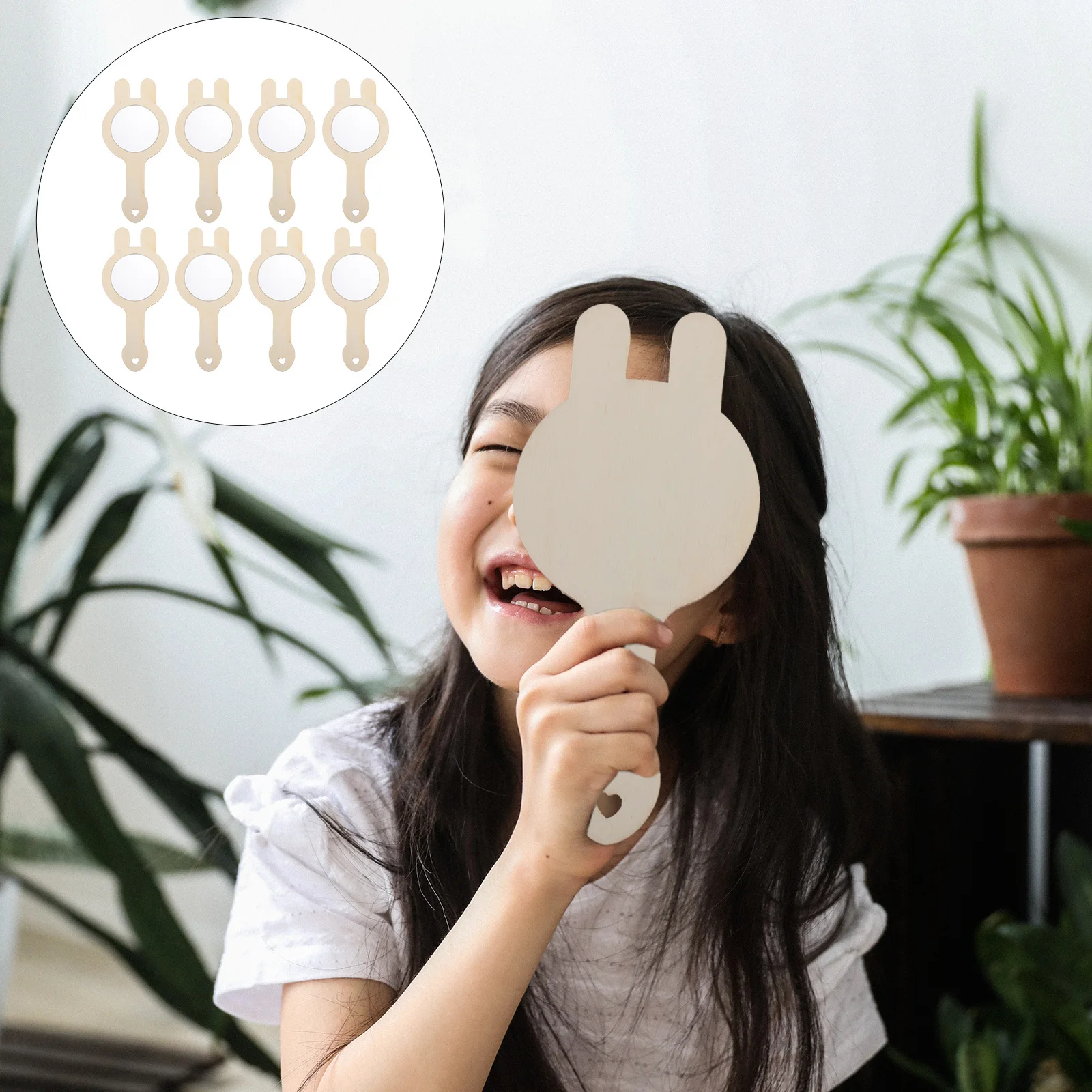 

8Pcs Wooden Makeup Mirror DIY Hand Mirror for Activity Dressing Table Decoration Creative Supply