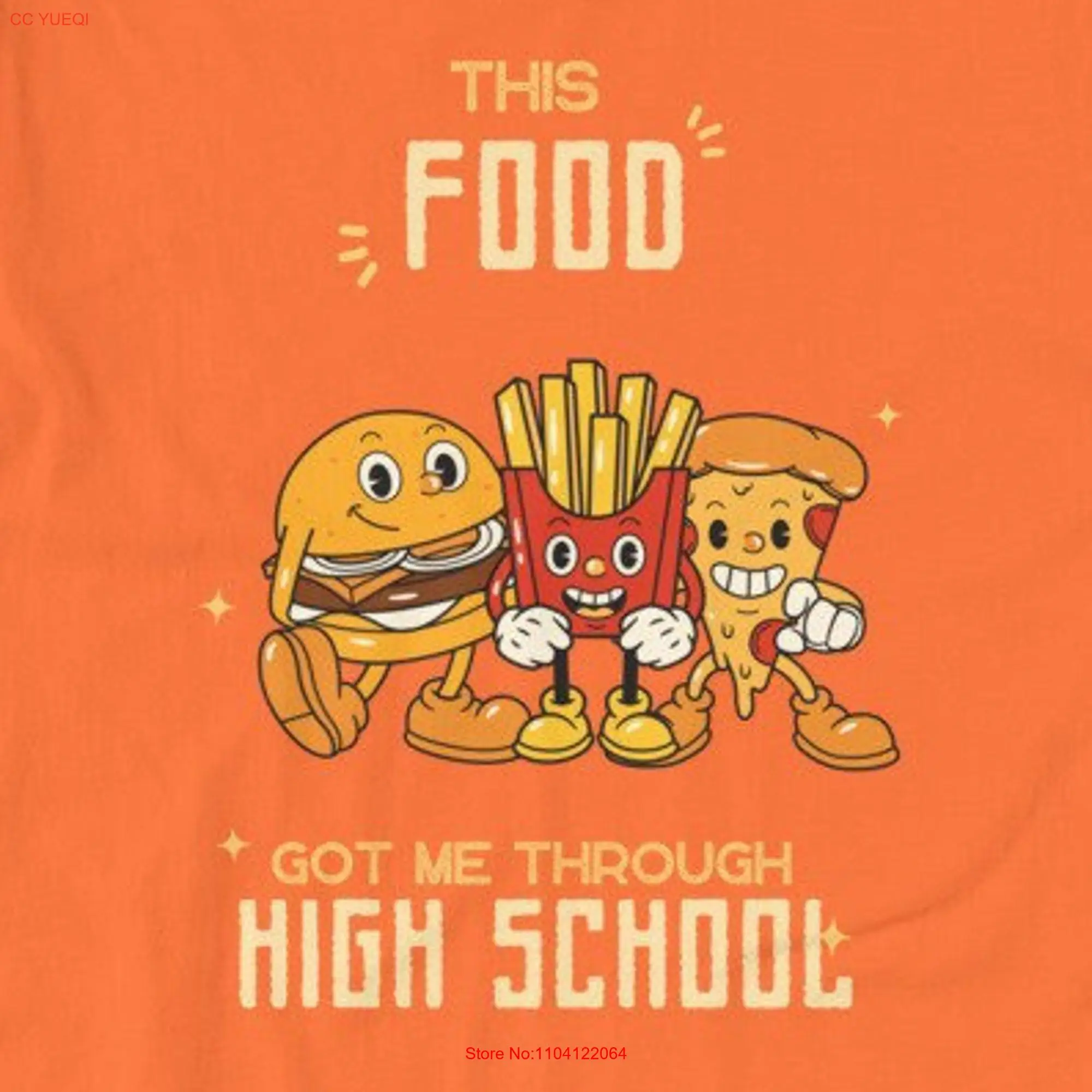 Hamburger Fries and Pizza T Shirt Vintage Food Highschool Luxury Fashion  long or short sleeves