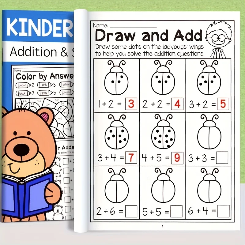 مصنف تعلم الرياضيات التفاعلي مكون من 32 صفحة مع أوراق عمل إضافة وطرح وألغاز كلمات متقاطعة وأنشطة الرياضيات الملونة #6