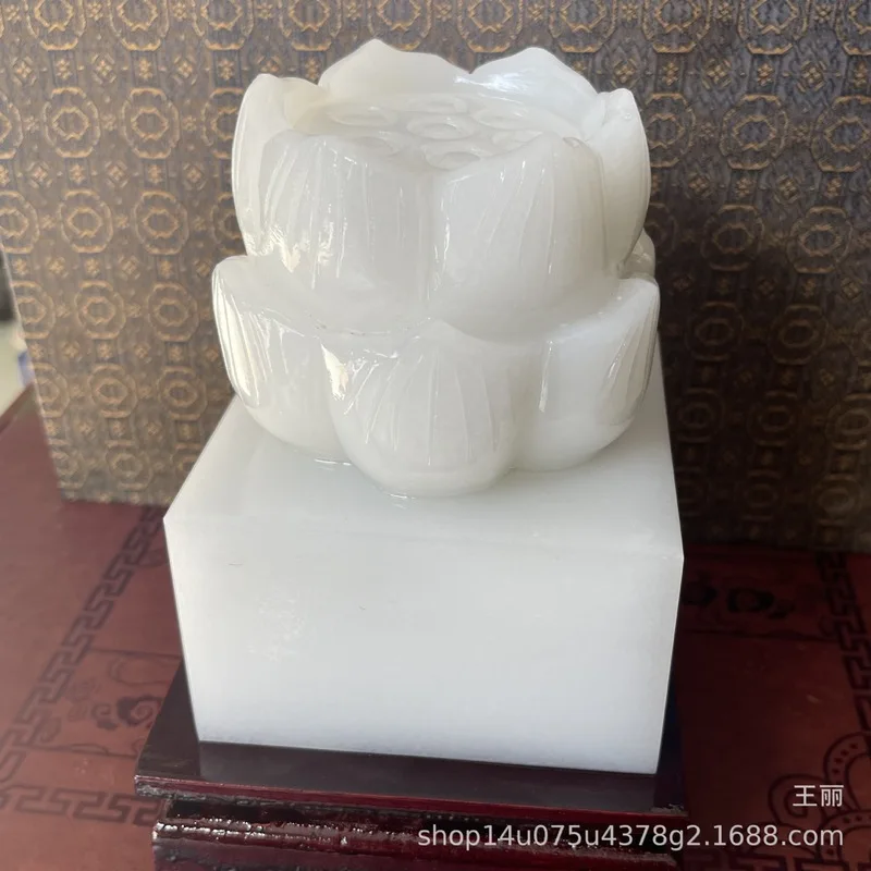 Afghan Jade Lotus Seal Ornament: Prosperity and Wealth, Decorative Piece for Home, Living Room, Office, Business, Integrity and