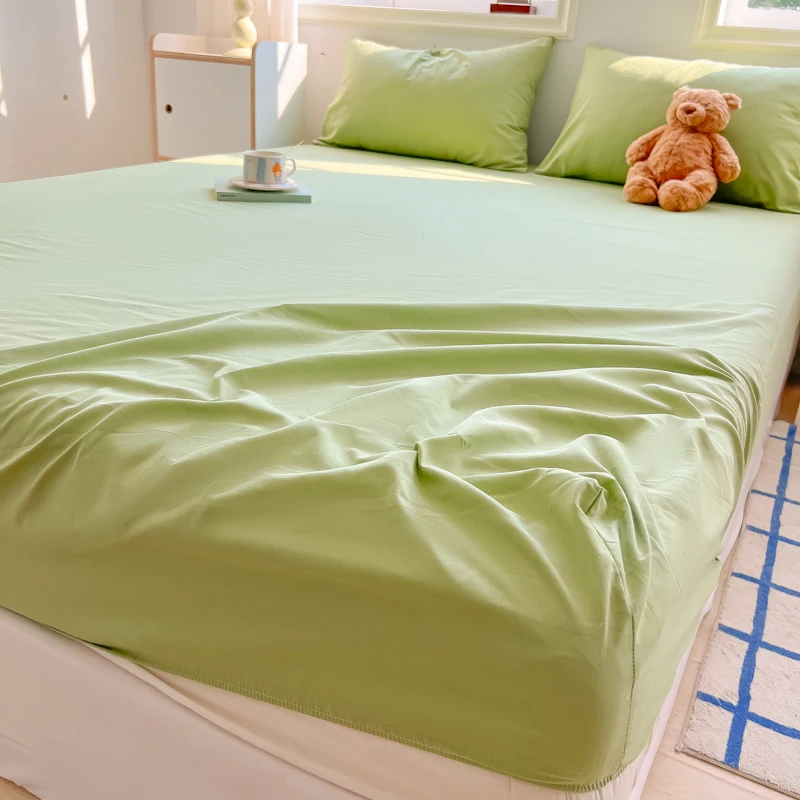 

2024 New A-class Solid Color Good Quality Grid Washed Cotton Bed Sheet, Single Piece Fully Enclosed Non Slip Bed Sheet, Bed