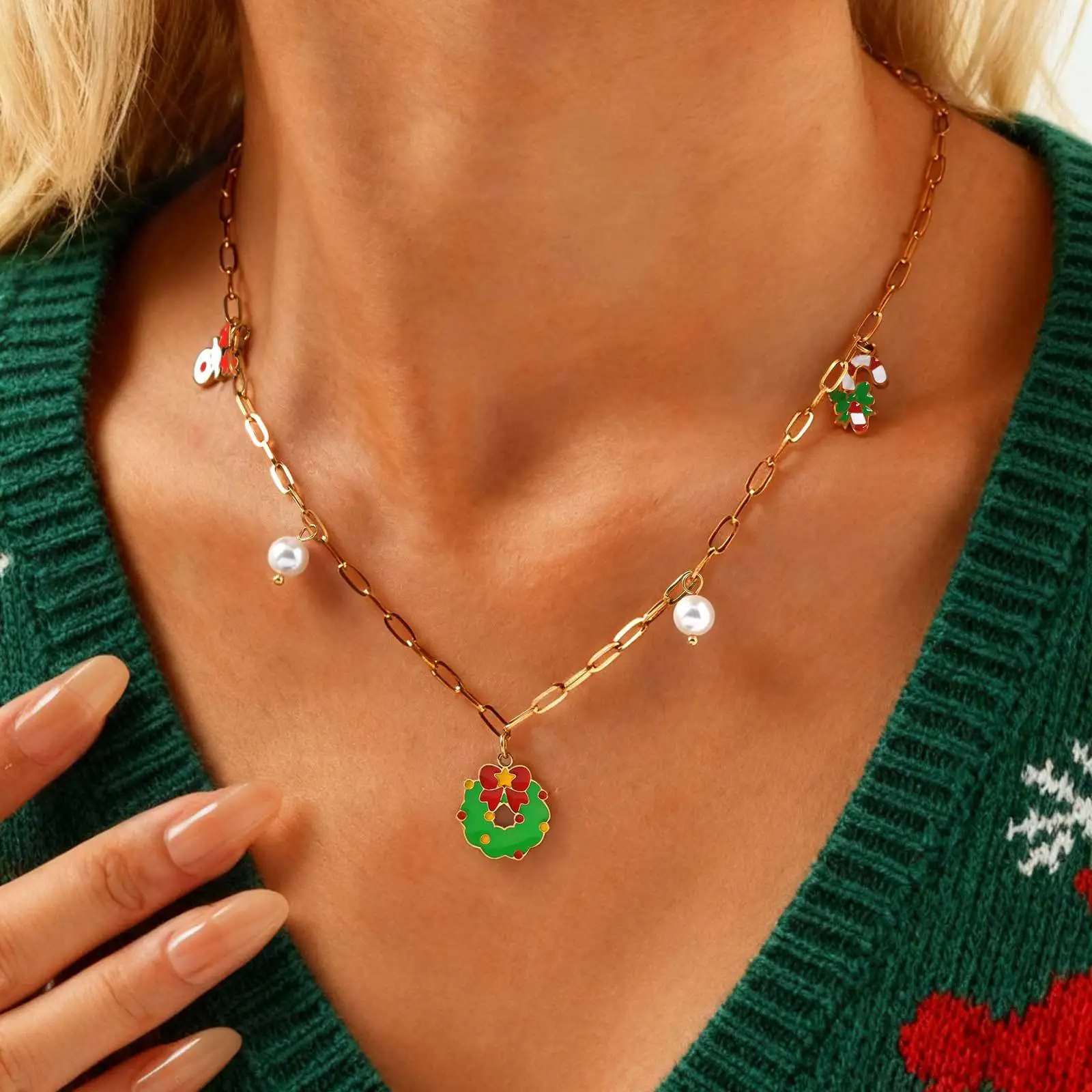 

Ladies Christmas Necklace, Santa Claus Christmas Tree Holiday Accessories Cute Elk Fashion Accessories