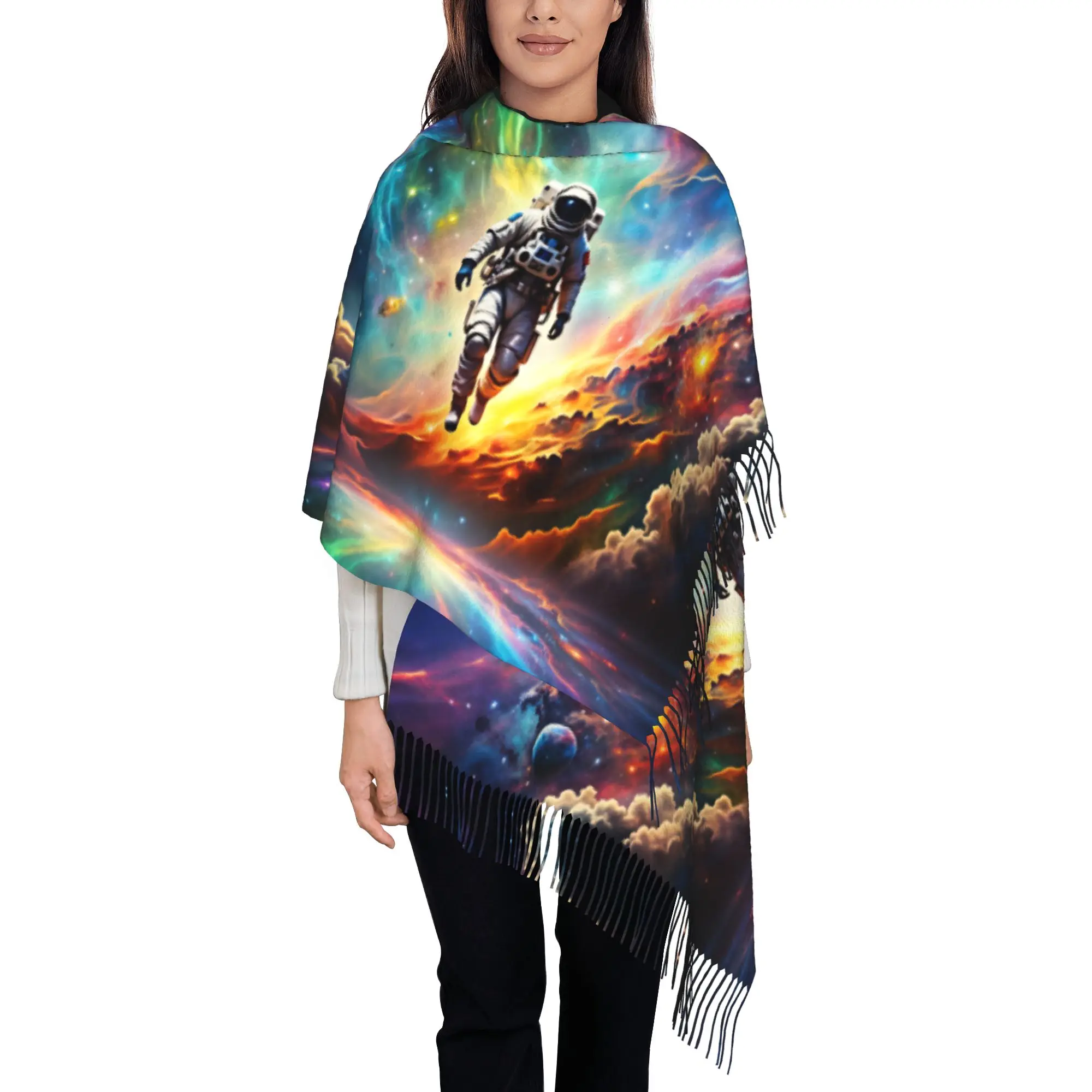 Custom Printed Astronaut Rainbow Nebula Cosmic Cloud Space Sci-Fi Print Scarf  Men Women Winter Warm Scarves  Shawl Wrap