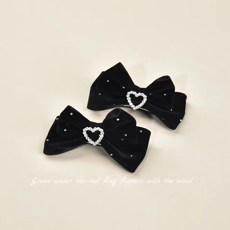 벨루어 별 모양 리본 헤어 클립 2개, 우아한 리본 타이 헤어 액세서리, 축제 신년 의상 세트, 화이트 악센트가 있는 레드 벨벳