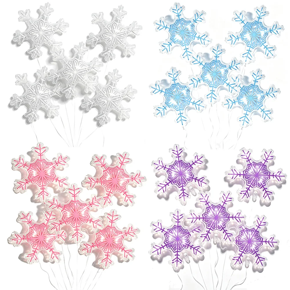 5/10/15 Stück Schneeflocken-Ballons Transparent Weiß Rosa Blau Gelb Lila Schnee-Folienballons Winter Geburtstag Weihnachtsfeier Dekoration