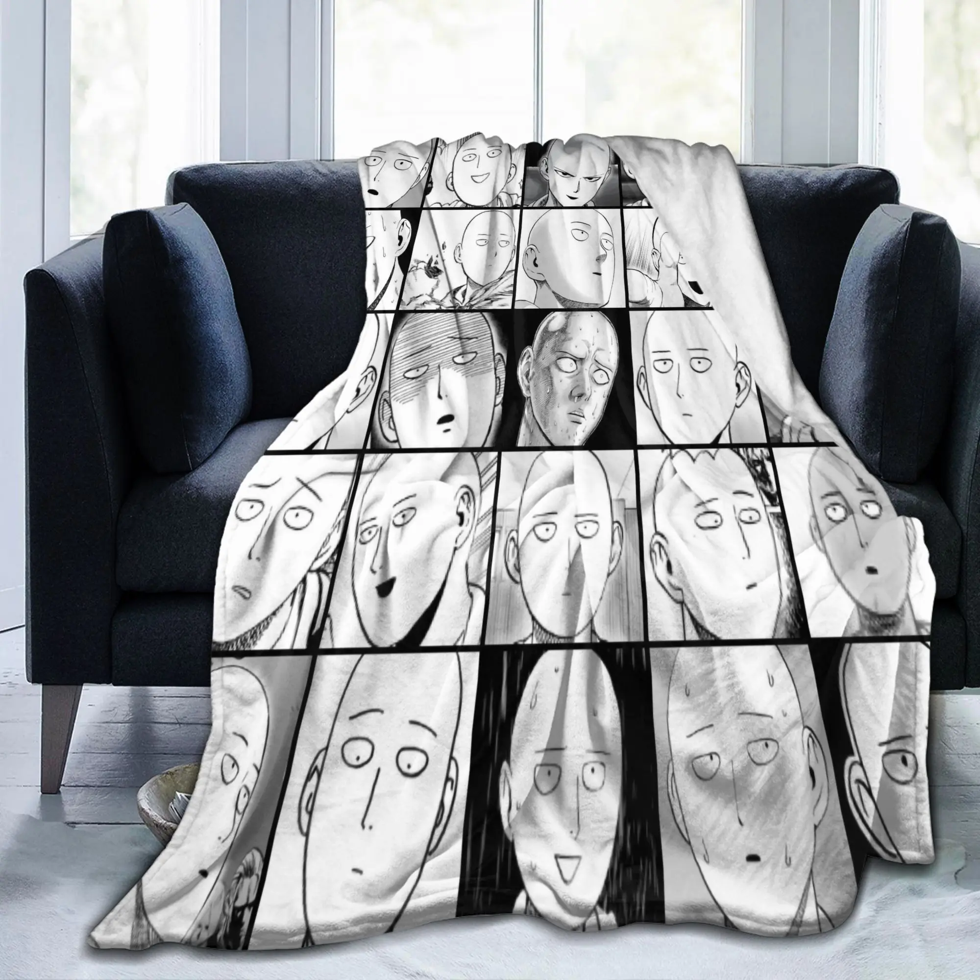 

OnePunchManS Saitama Head Blankets Velvet Ultra-Soft Throw Blanket for Home Couch Bedroom Quilt