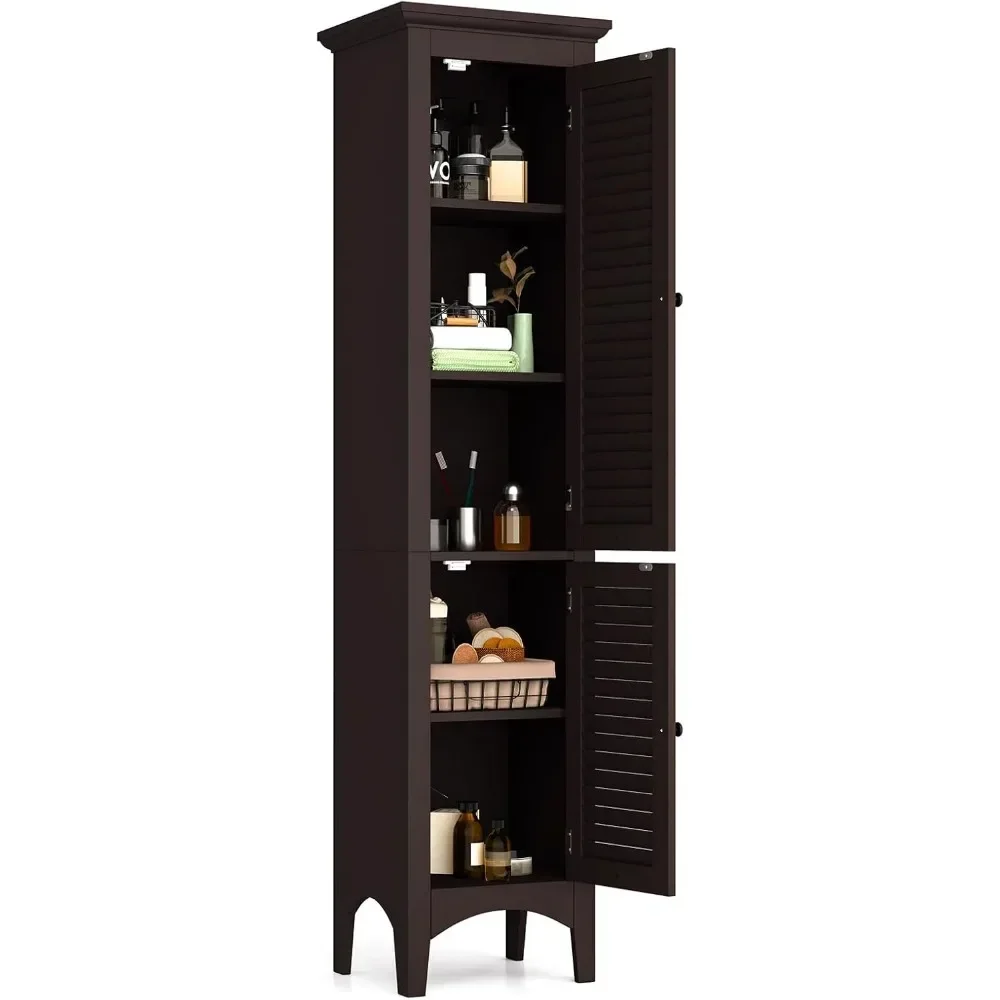 

63" Tall Bathroom Storage Cabinet, Freestanding Narrow Linen Tower with Adjustable Shelf, Modern Slim Floor Cabinet with 2 Doors