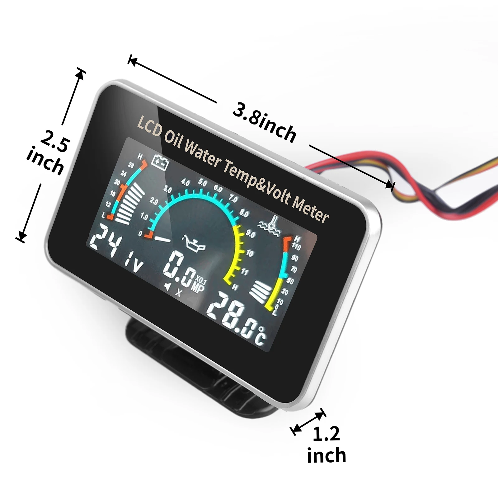 Universal Car 12V24V 3 IN 1 LCD Gauge Mulitifunctional Oil Temperature+Water Temperature+Voltmeter with Sensor 1/8NPT for Truck