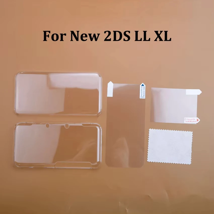 For New 2DS 3DS XL LL Clear Split Shell Transparent Protective Cover Case Screen Film LCD Screen Protector