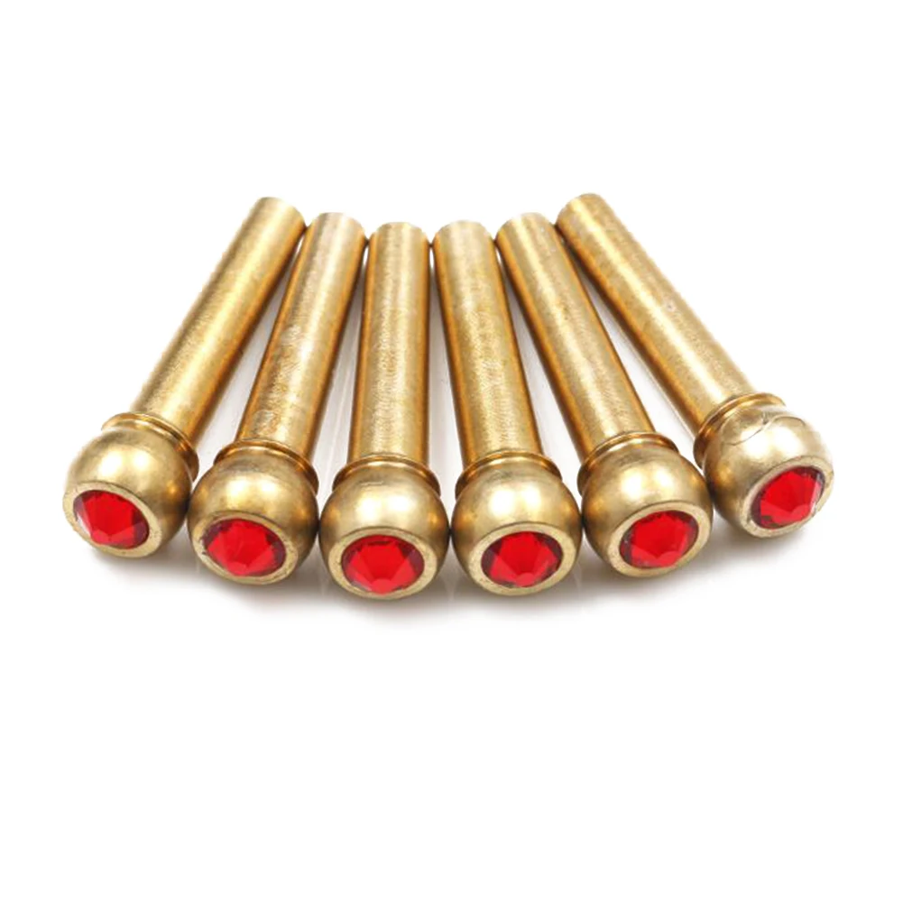 6Pcs Brass Made Guitar Bridge Pins with Crystal Glass Dot Decor Music Instrument Parts
