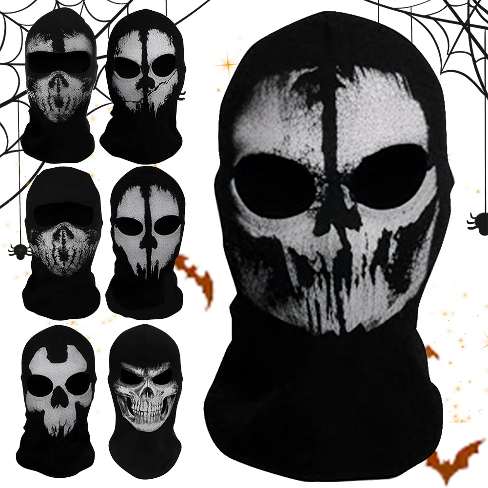 Unisex Balaclava Ghost Face Mask Scary Skeleton Skull Face Mask for Halloween Cosplay Mask for Outdoor Sport Motorcycle Facemask