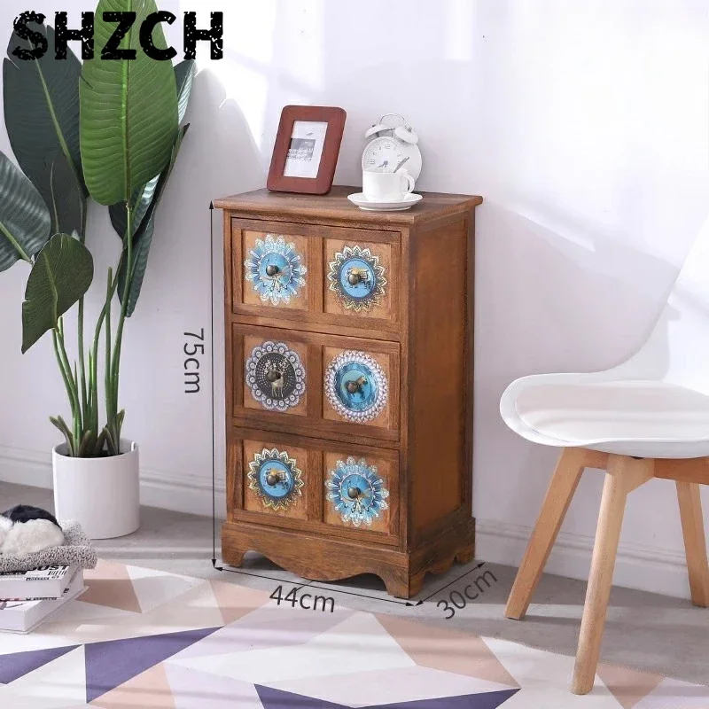 ‌Solid Wood Narrow Dresser for Tight Spaces Retro Bedside Storage Cabinet  Multi-Layer Kitchen Slim Side Table Organizer‌