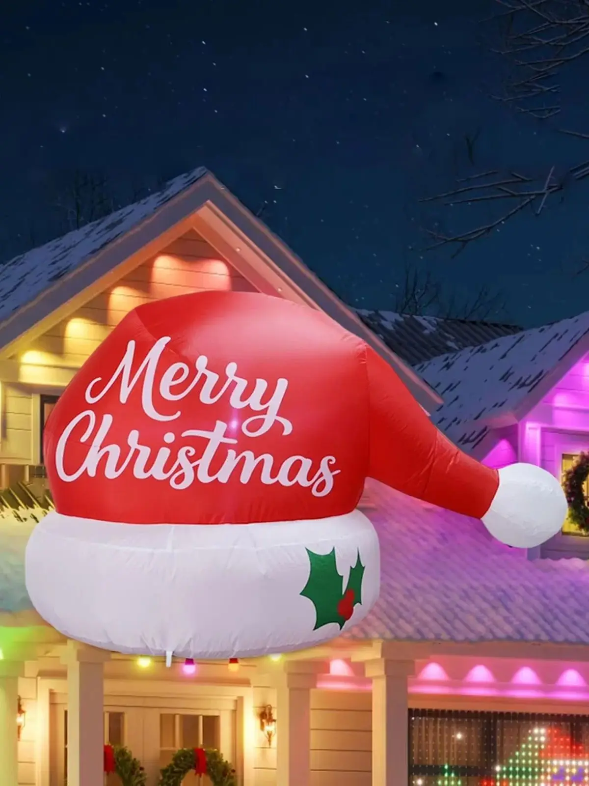 6.5FT 2M Christmas LED Light Inflatable Air Model Christmas Hat for Outdoor Roof and Garden Decorations