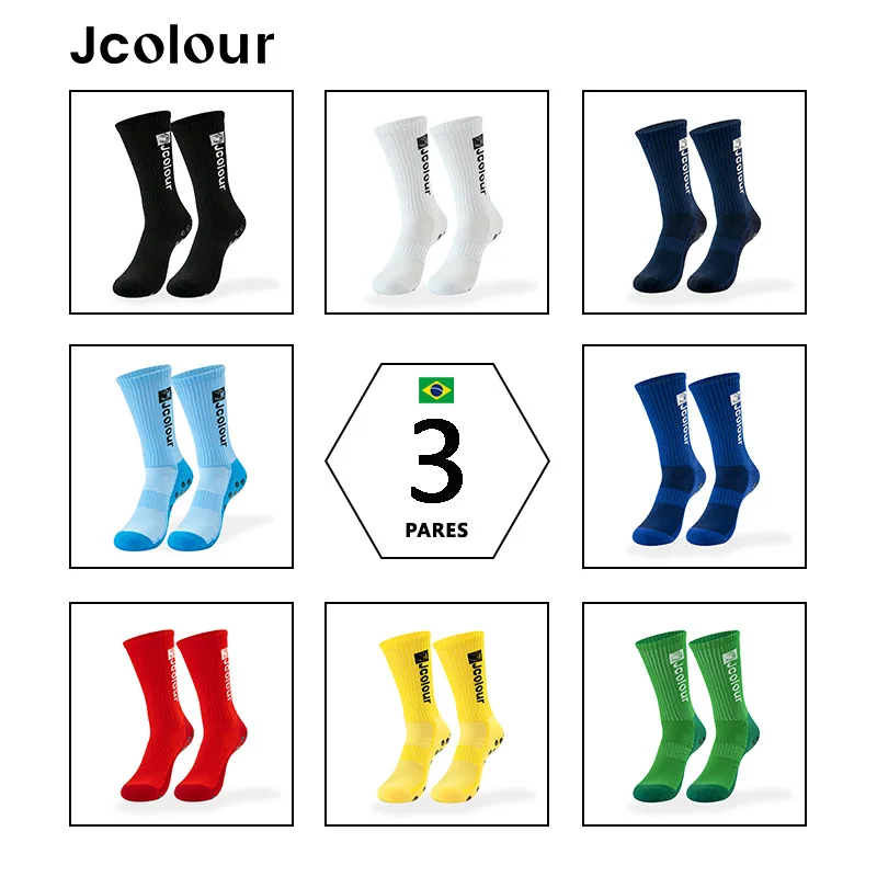 3 Pares，Meias esportivas antiderrapantes coloridas，Meia de futebol elástica de cano médio，Poliamida，Ciclismo, corrida