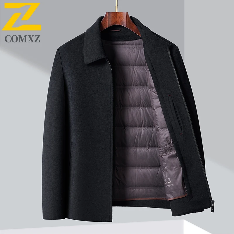 2025 inverno jaqueta de lã masculina nova moda gola aberta anti pilling trench coat clássico destacável para baixo jaquetas quentes internas