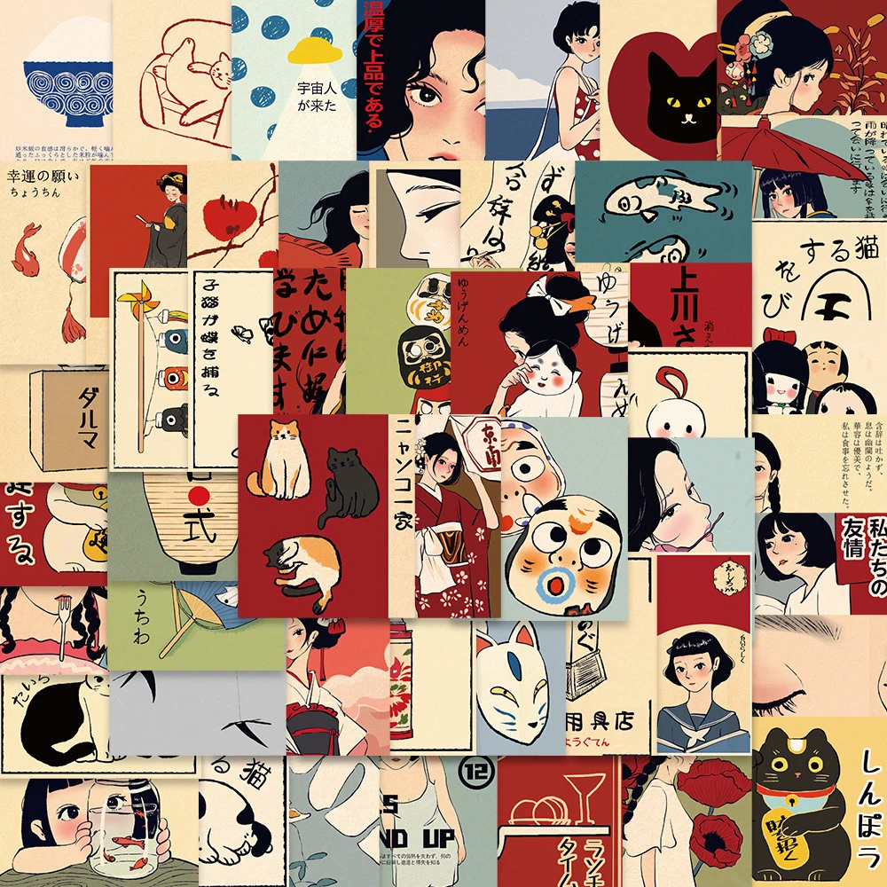 10/30/50pcs Vintage Japan Style Culture Stickers KoharuBiyori Cartoon Decals DIY Stationery Suitcase Late Spring Weather Sticker