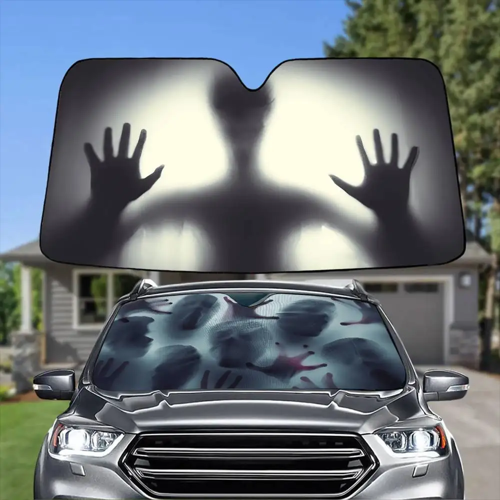 Funny Creepy Ghost Hand Light Car SunShade Windshield Anti-UV Protection Front Shade Attachment Sun Visor Protective Cover