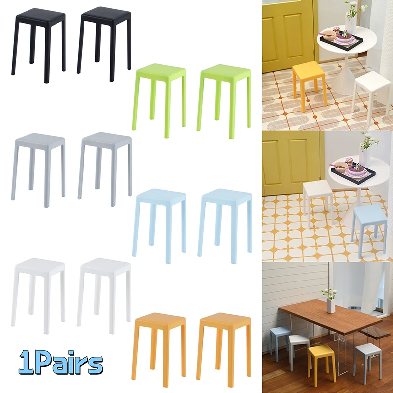 

2PCS 1:6 Dollhouse Miniature High Footed Stool Bar Counter Chair Dining Chair Furniture Model Decor Doll House Accessories