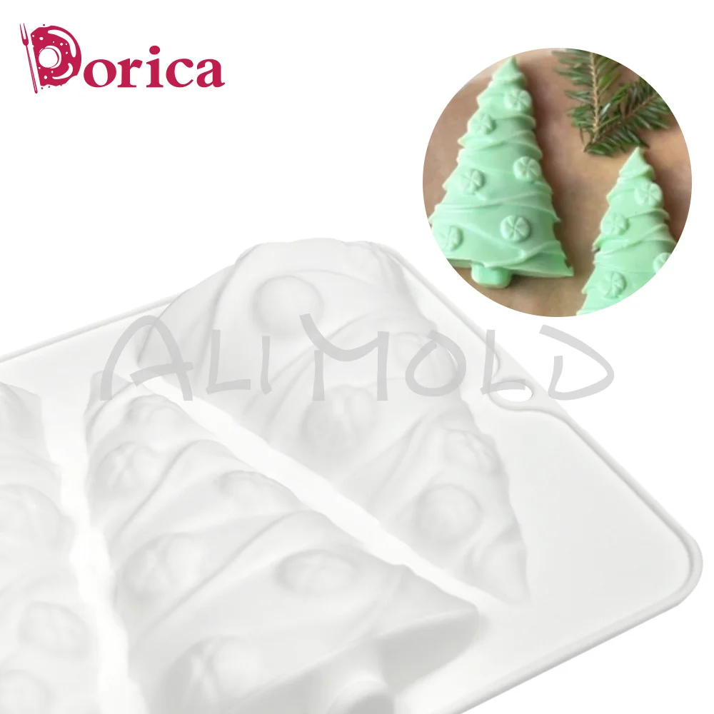 Dorica 4 Cavity 3D Christmas Tree Design Mousse Mold Chocolate French Dessert Pastry Silicone Mould Cake Baking Decorating Tools