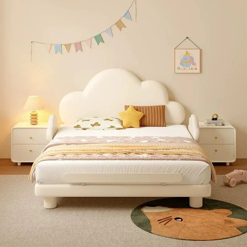for Cream Wind Children Bed Girl Cloud Bed with Guardrail Anti-drop High Box  Princess  Dream Castle Girl