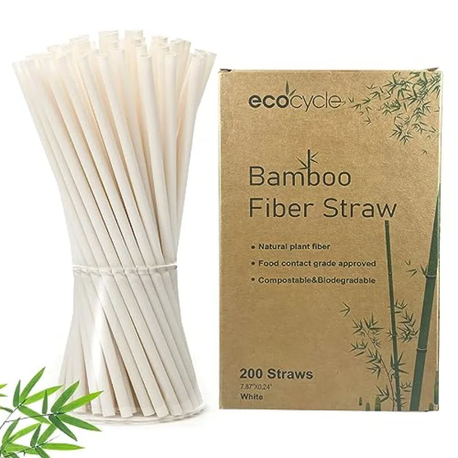 

Biodegradable Disposable Bamboo Fiber Straws- 200pcs 7.8'' Inch Compostable and Biodegradble