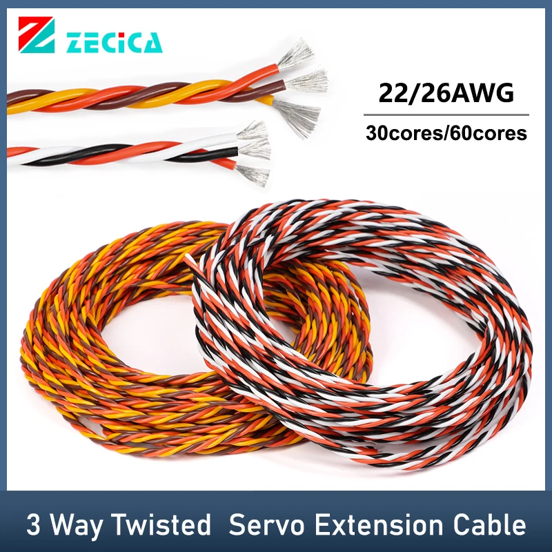 

1-20m Servo Extension Twisted Cable 30/60Cores 26/22AWG 3 Way JR Futaba Twisted Wire Cord Lead Wire For RC Airplane Accessories