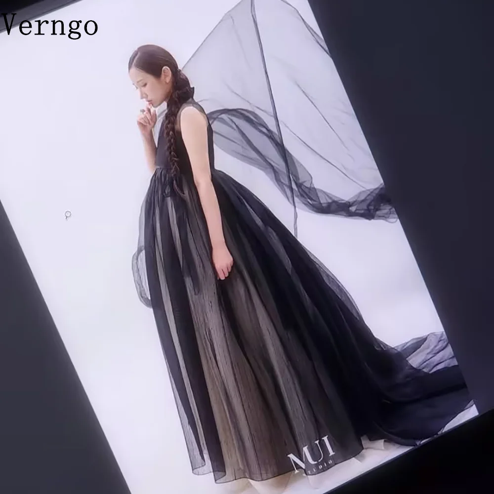 

Verngo Black Tulle A Line Evening Dress Pregnant Sleeveless Maxi Elegant Prom Gown For Women Plus Size Japanese Korea Customized
