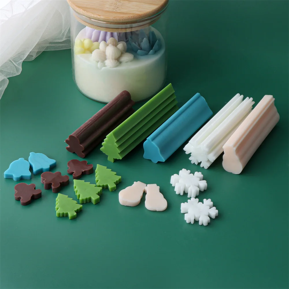 Christmas Silicone Tube Column Soap Candle Mold Mini Snowman Bell Snowflake Xmas Tree Shape Embed Soap Making Supplies Pipe Mold