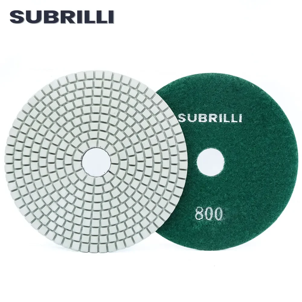 SUBRILLI 125mm Diamond Polishing Pad 5 Inch Flexible White Gridning Disc For Granite Marble Stone Concrete Floor Sanding Disc