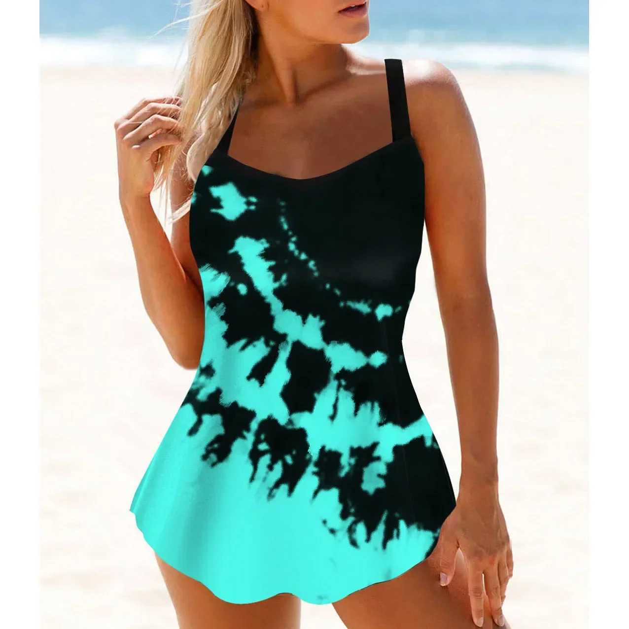 High-quality Summer New Women's Ink Splash Pattern Printing Two-piece Fashion Sexy Vacation Seaside Beach Swimsuit S-6XL