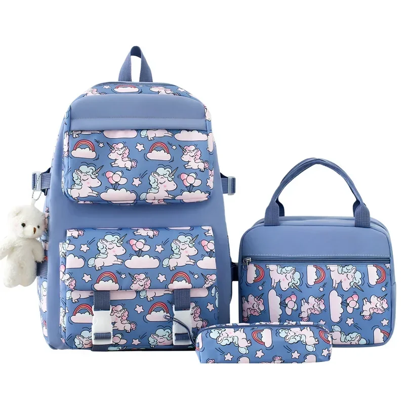 Schattige Print Meisje Rugzak Bento Tas Driedelige Set Student Grote Capaciteit Cartoon Rugzakken Schooltassen Moeder Kids Tassen Meisje