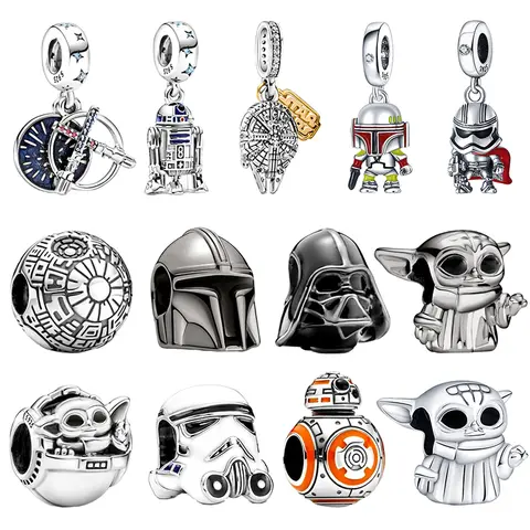 Disney Star Warsries Plata De Ley 925 Silver Mandalorian Helmet Charms Beads Fit Original Bracelet Necklace Jewelry Pendant Gift