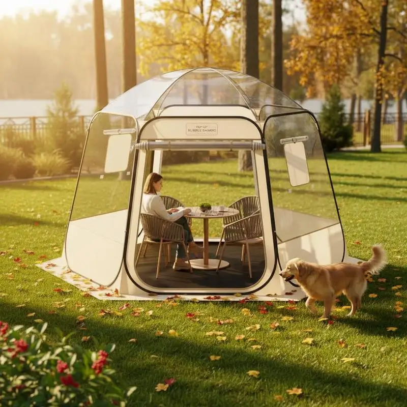 Tente bulle pop-up, 305 x 275 x 220 cm, tente de camping transparente, tente igloo dôme de jardin avec fenêtres, tente de sport, 540 °   vue panoramique, pour 4 à 8 personnes, terrasse, cour arrière