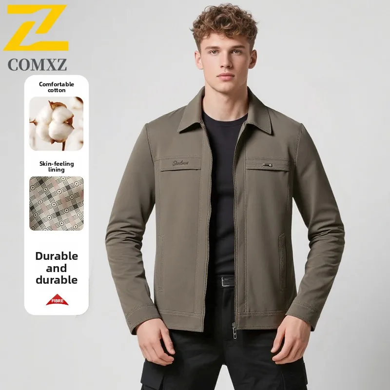 

2025 New Autumn Brand Jacket Men's Classic Luxury Cotton Breathable Turn-down Collar Jacket Men Casual Business Solid Color Coat