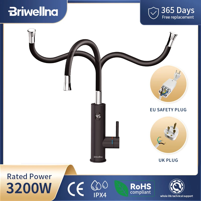 Briwellna 3400 واط 220 فولت سخان مياه المطبخ الكهربائي الحنفية لحظة الساخن مياه الفولاذ المقاوم للصدأ صنبور سخان التدفئة الباردة صنبور