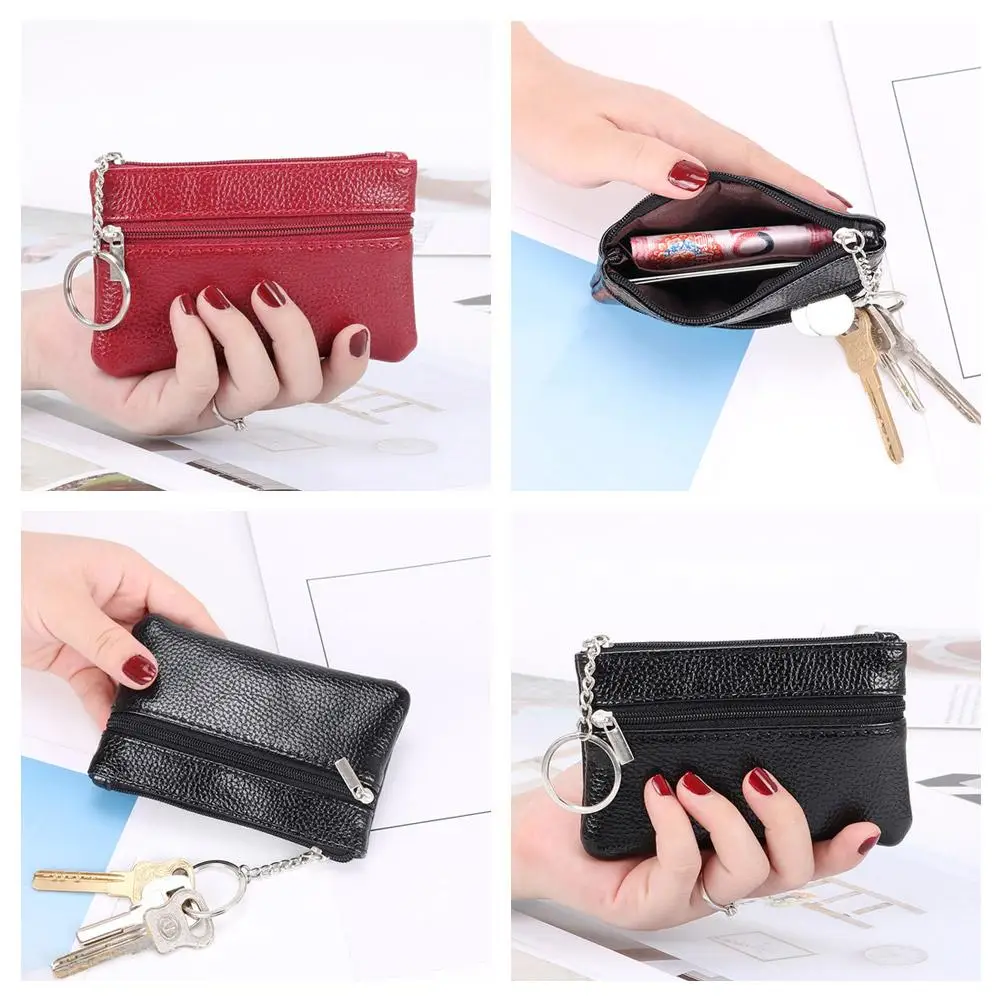 Simple Elegant Mini Coin Purse Zippered Key Case Portable Card Holder PU Leather Small Wallet For Women Gift