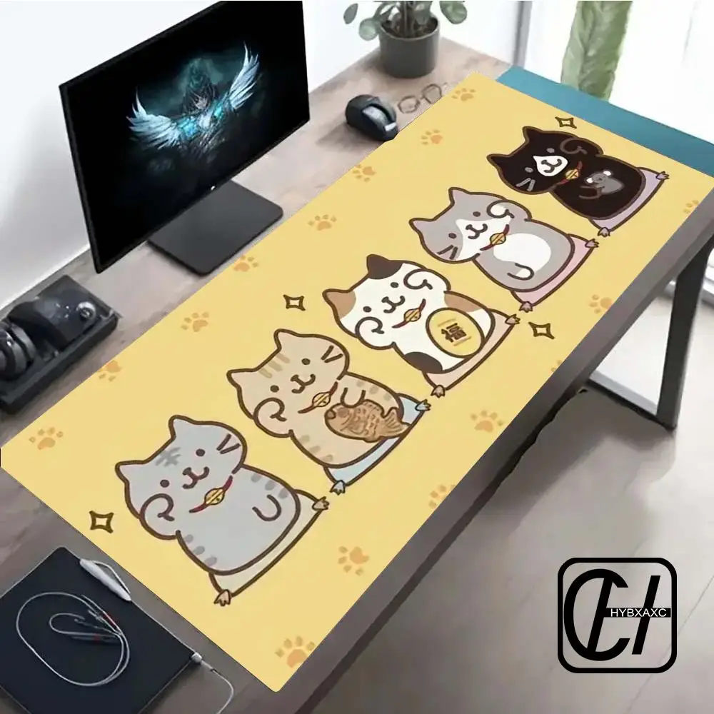 Anime Niedliche Katzen-Mausunterlage Große Computer-Büro-Spiel-Tischmatten XL Rutschfeste Gaming-Tastatur XXL Mauspad Lange Schreibtischunterlage