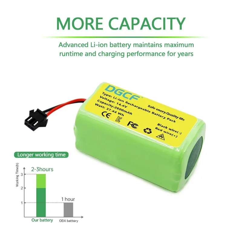 14.4V 2600mAh Li-ion Battery 18650 for Conga Excellence 950 990 1090 1790 1990 Deebot N79S N79 DN622 Eufy Robovac 11S 12 X500