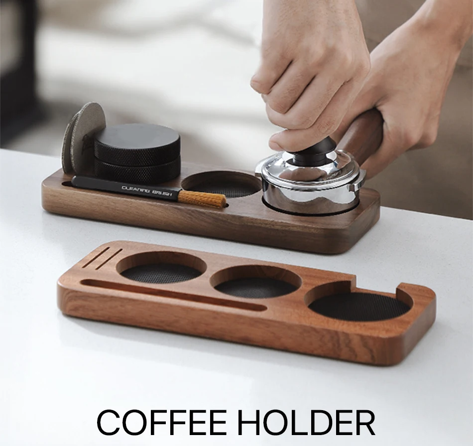 Kaffee-Tamper-Matte, Station, Ständer, Siebträgerhalter, Stützgestell, Walnussholz, für 51 mm, 54 mm, 58 mm, Espresso-Zubehör, Barista – Detail 2