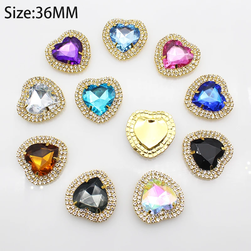 36mm Heart-shaped Rhinestone Buckle DIY Handmade Exquisite Fashion Accessories Jewelry Hair Accessories Production